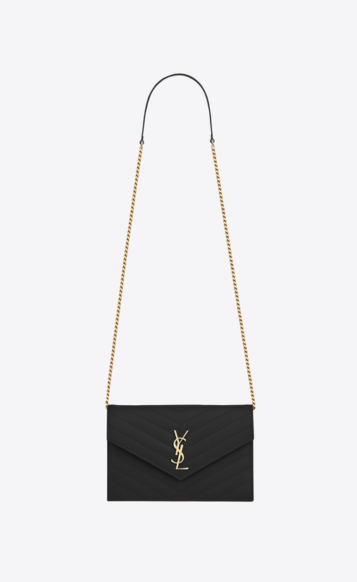 SAINT LAURENT Mini sacs Enveloppe Femme Enveloppe chain wallet en cuir embossé grain de poudre a_V4